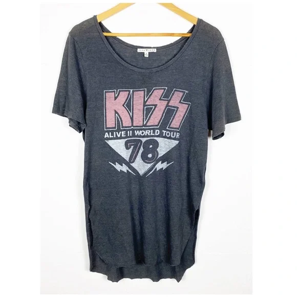 Junk Food Kiss Shirttail Band Tee Gray Size Medium - Picture 11 of 11
